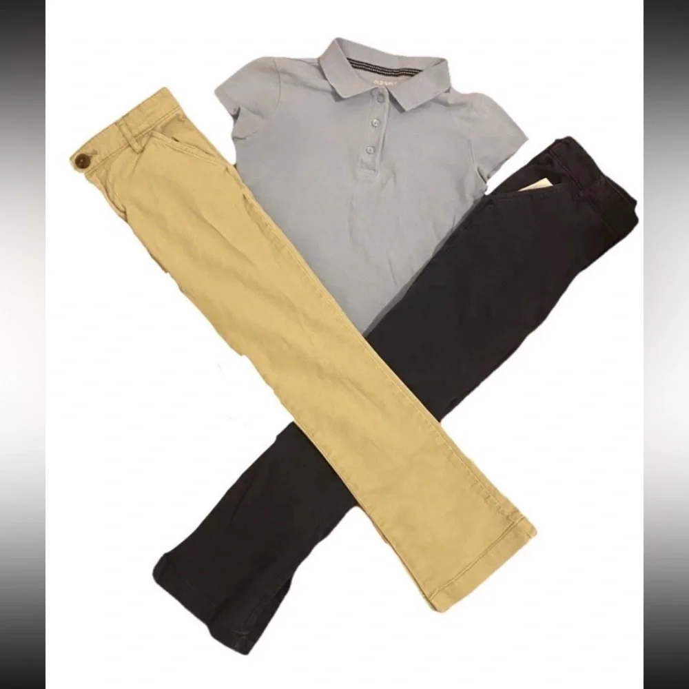 Old Navy Girls Size 8-10 Blue/Khaki Short Sleeve & Pants Uniform Bundle